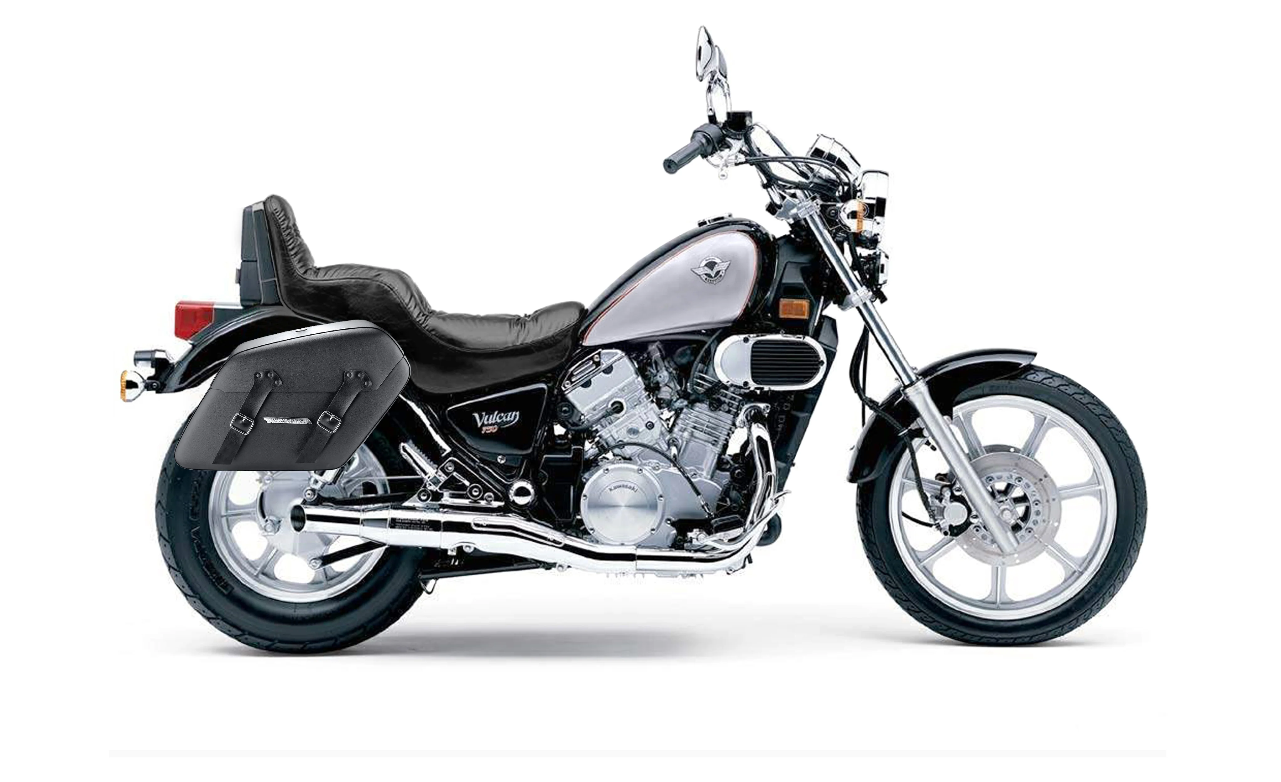 38L - Baldur XL Shock Cutout Kawasaki Vulcan 750 VN750 Leather Wrapped Hard Saddlebags - Image 2