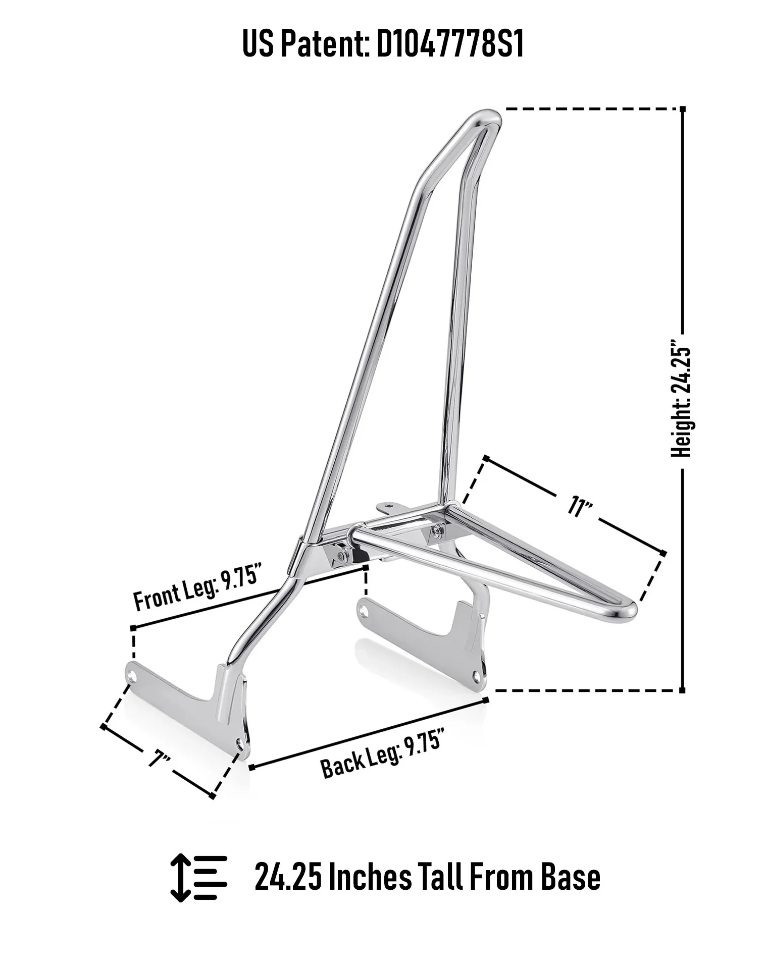 Iron Born Blade 25" Sissy Bar w/ Foldable Luggage Rack for Harley Softail Street Bob Chrome - Image 8