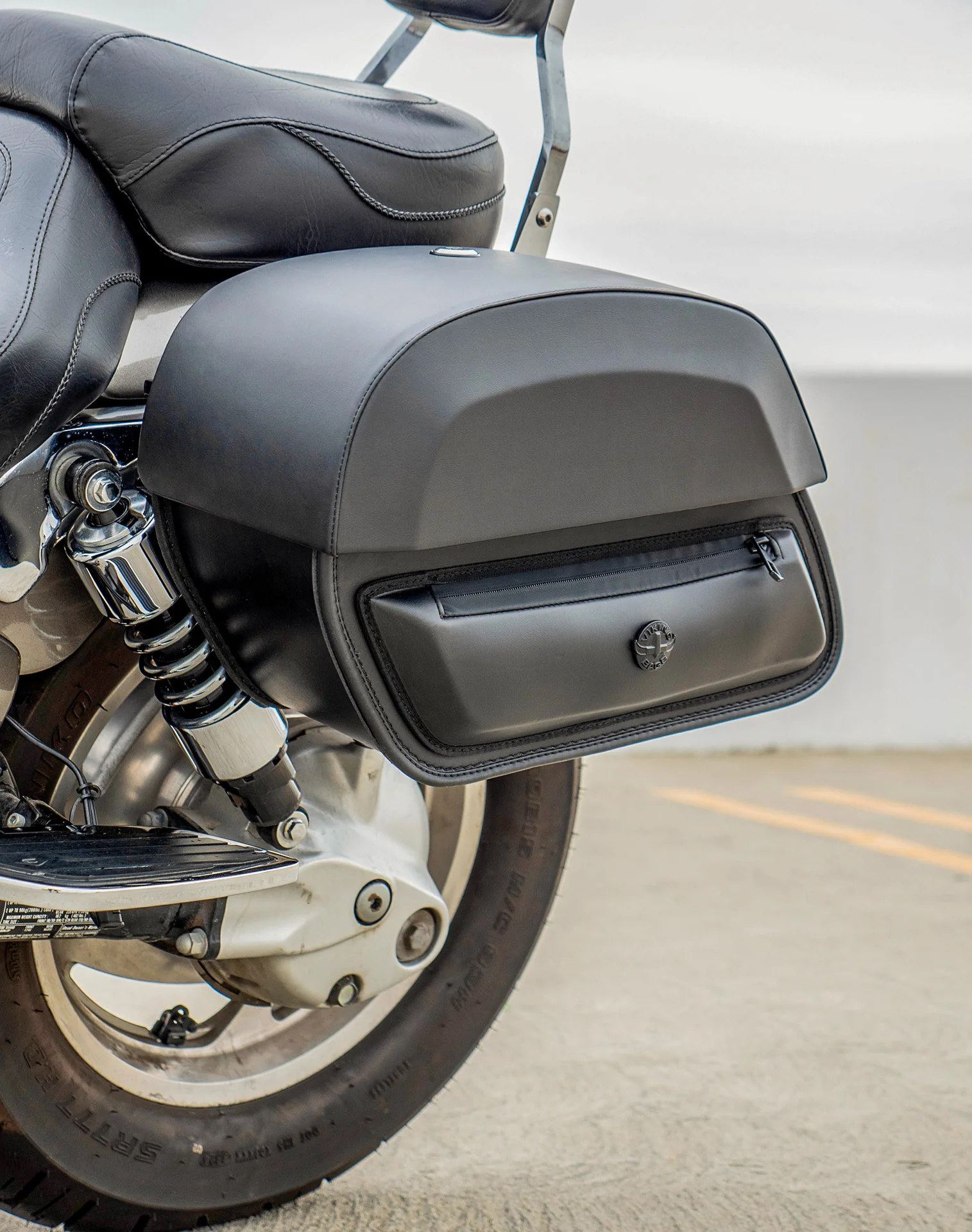 28L - Pantheon Medium Hard Mount Honda VTX 1800 N Leather Motorcycle Saddlebags - Image 5