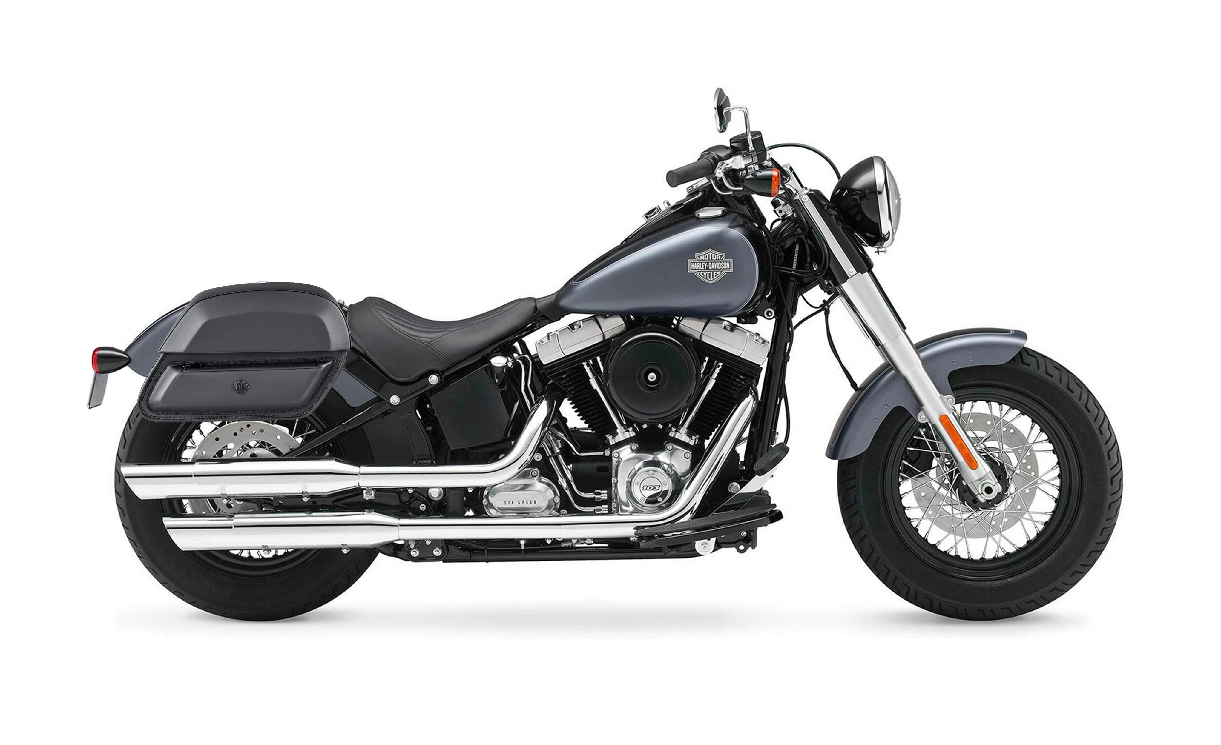 28L - Pantheon Medium Hard Mount Leather Saddlebags for Harley Softail Slim FLS - Image 2