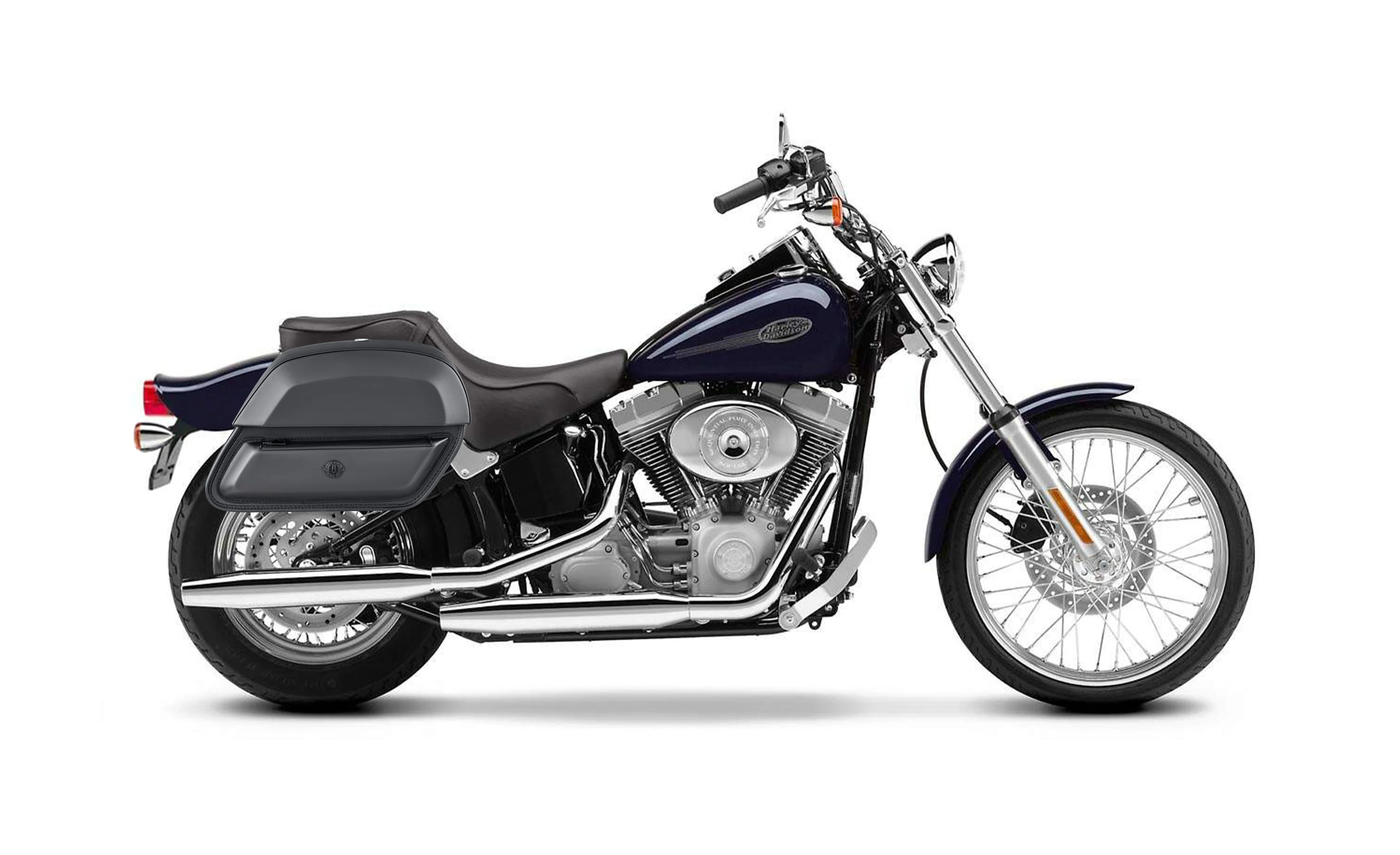 28L - Pantheon Medium Hard Mount Leather Saddlebags for Harley Softail Standard FXST/I - Image 2