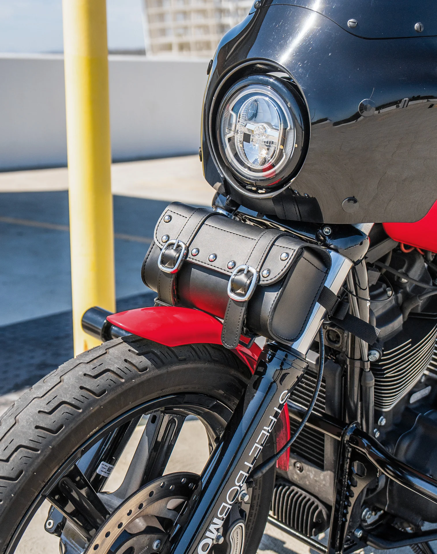 2L - Armor Studded Leather Motorcycle Handlebar Bag - Image 5