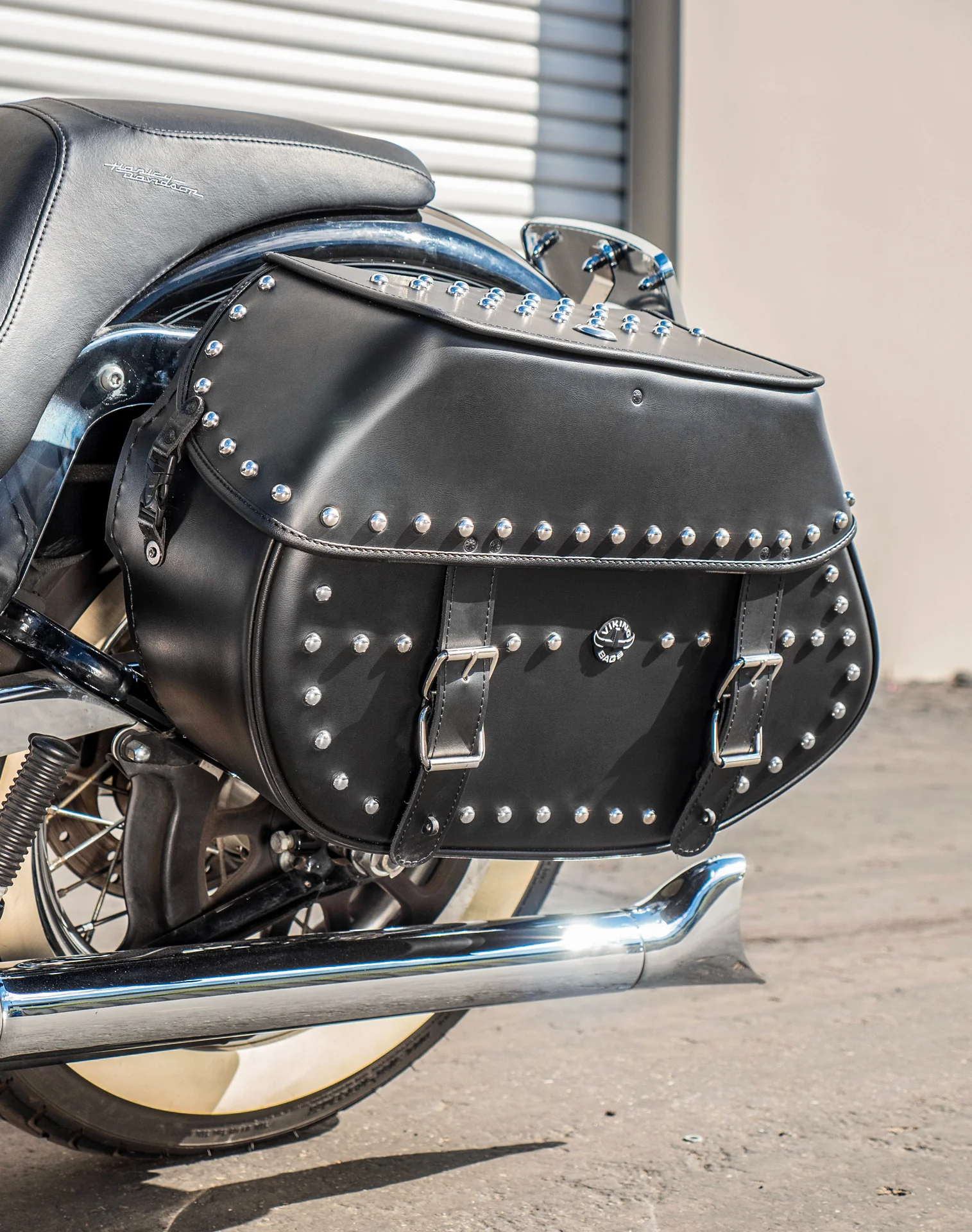 35L - Legacy Extra Large Studded Leather Motorcycle Saddlebags for Harley Softail Deluxe FLSTN/I - Image 5
